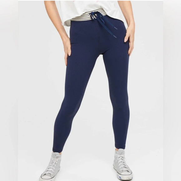aerie Pants - NWT Aerie Offline Womens Navy Ribbed 7/8 Legging Drawstring - Size Small